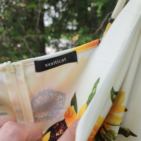 Floral Sunflower Dress Spaghetti Strap Satin Dress - 90s Inspired - Picture 2 of 4